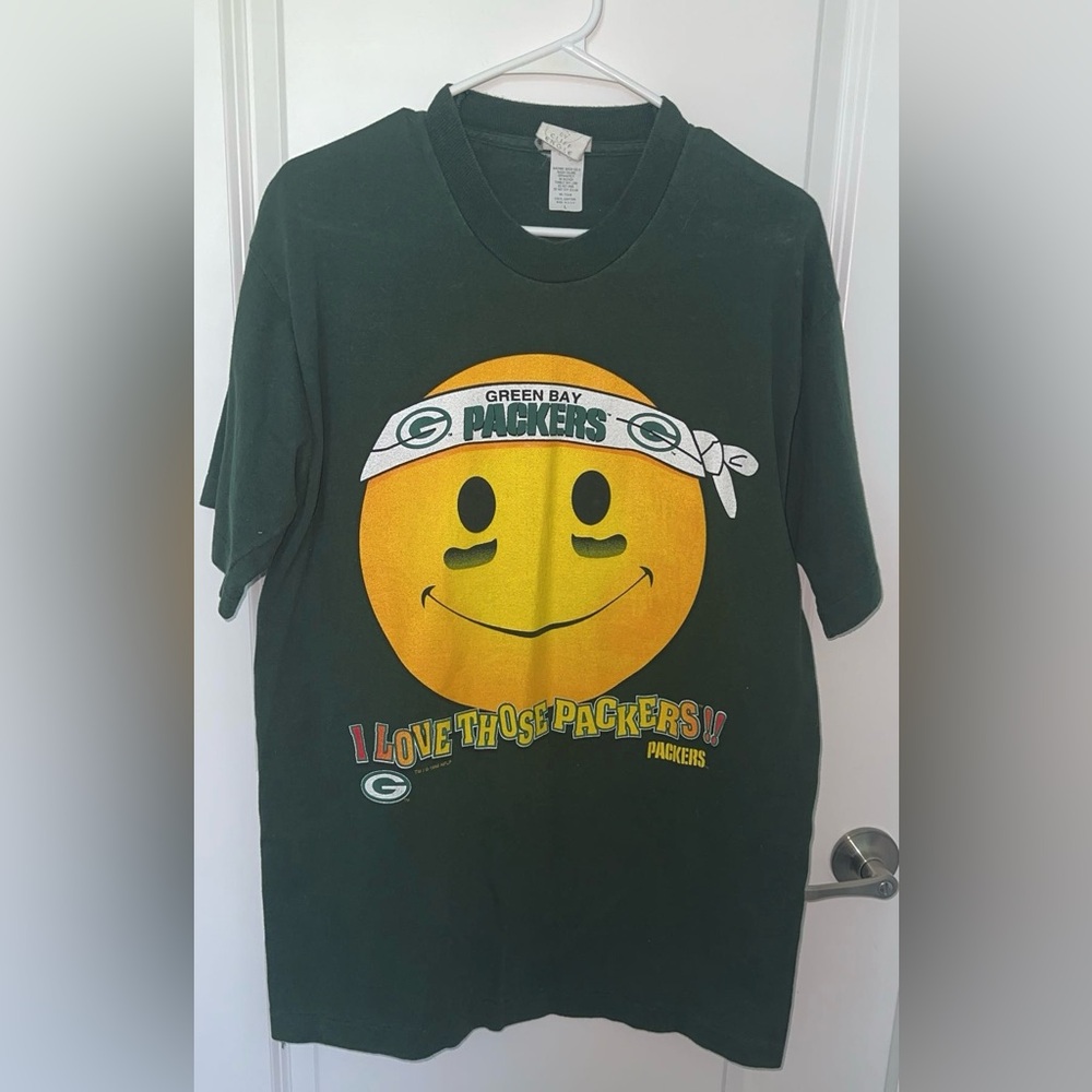 Vintage 1996 Green Bay Packers Game Day Smiley Face Men's Large T-Shirt USA